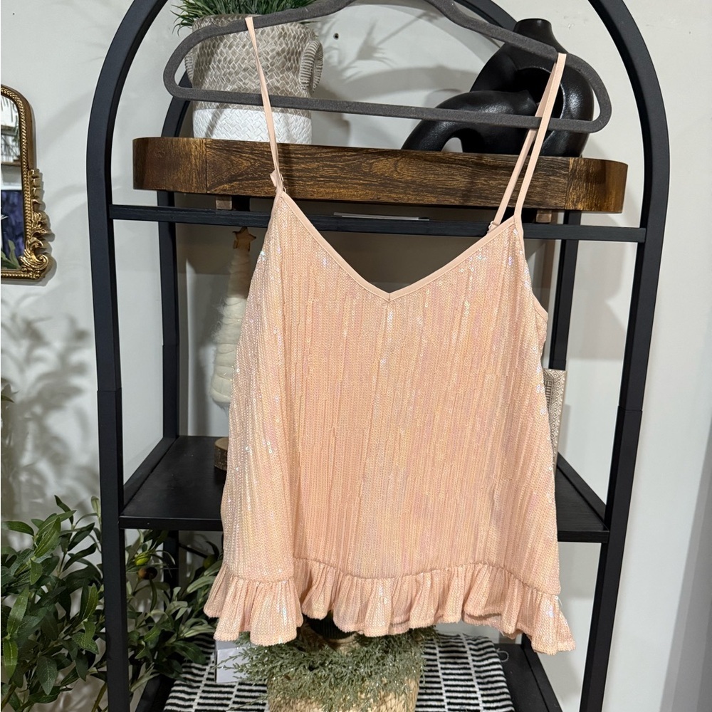 ✨ Anthropologie Sequin Ruffle Hem Cami Top ✨ size 10